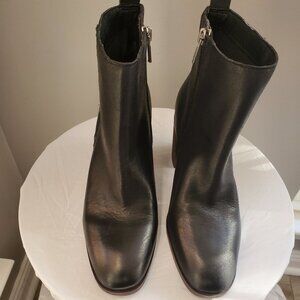 Lucky Brand black leather block-heel ankle bootie